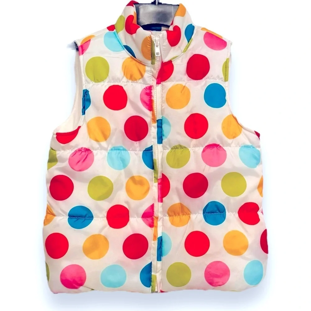 Gymboree Girls M (7-8) Multicolor Polka Dot Zip Up Puffer Vest with Pockets